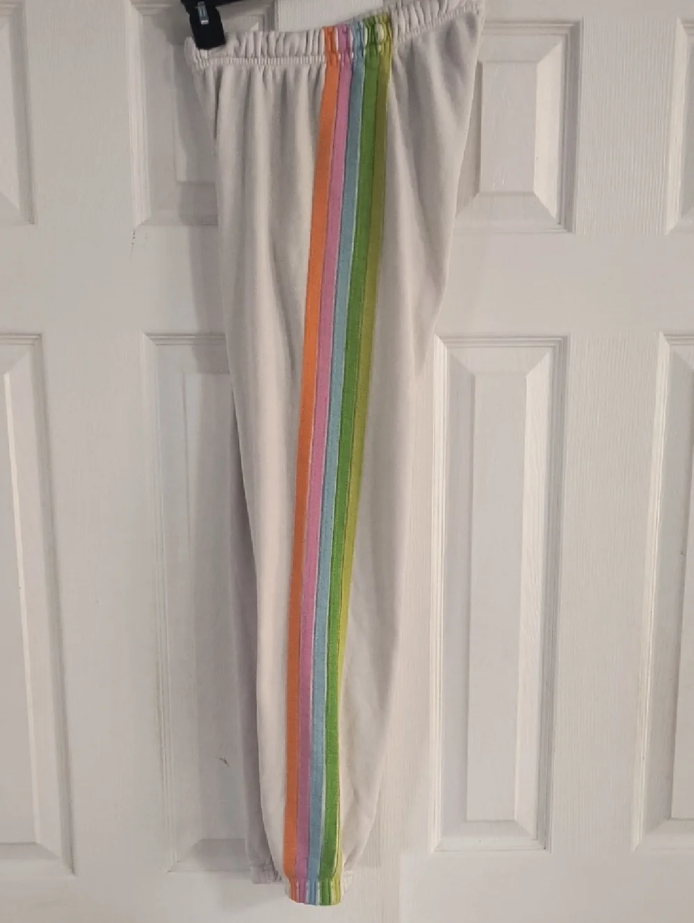 Aviator Nation 5 Stripe Sweatpants in White Pastel Rainbow Stripes Size XS - Picture 4 of 5
